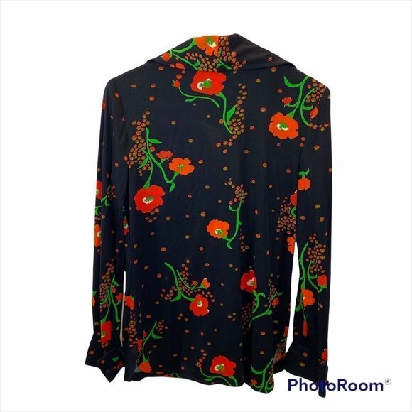 Ladies Vintage Leslie J Poppy Print Button Down - Picture 10 of 15